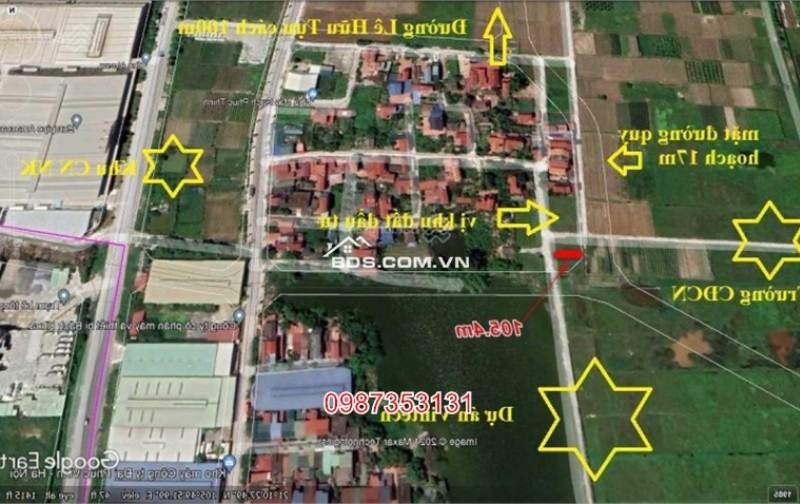 BÁN đất Nguyên Khê 105m2 , gần thị trấn Đông Anh  đường thông ô tô đỗ cửa, giá chỉ 5x triệu/m2, gần dự án Vin